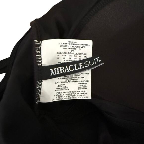 Miraclesuit Crossover with Mesh One Piece Swimsuit 16 Black Plus Size - Picture 8 of 9
